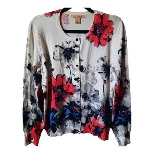 ❤️AVA PAIGE long sleeves woman cardigan, Size: XL,Colors White/Floral.